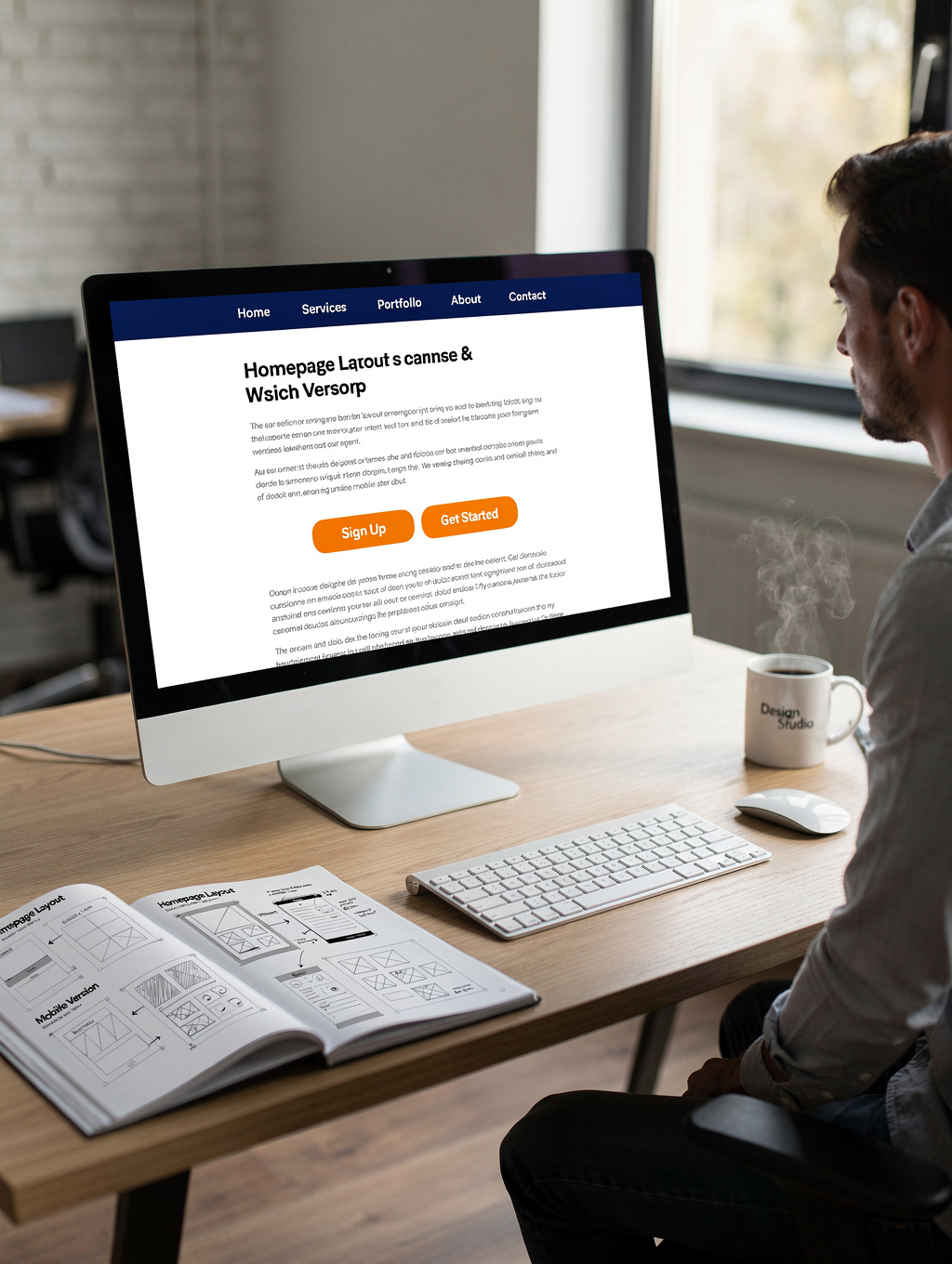 Designer working on a modern website interface mockup