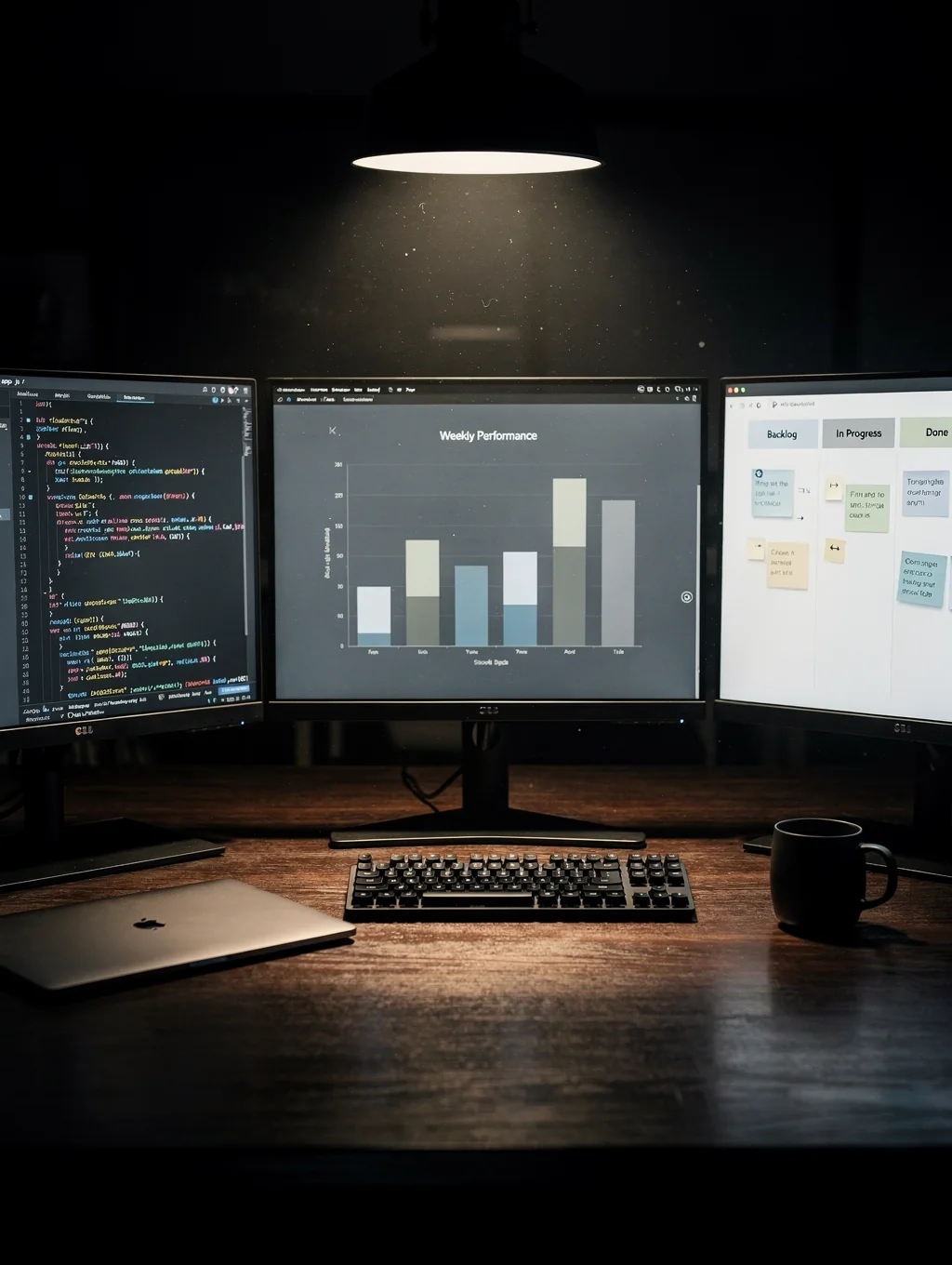 Developer writing clean code on a dual monitor setup